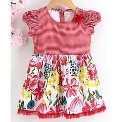 Babyhug Short Sleeves Frock Floral Print - Pink Red