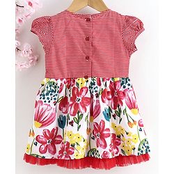 Babyhug Short Sleeves Frock Floral Print - Pink Red