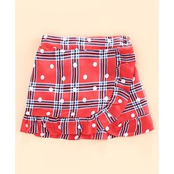 Babyhug Puff Sleeves Floral Print Top & Checks Skirt - Light Blue