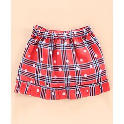 Babyhug Puff Sleeves Floral Print Top & Checks Skirt - Light Blue