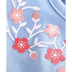 Babyhug Puff Sleeves Floral Print Top & Checks Skirt - Light Blue