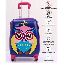 Babyhug Kid's Small 1 Day Trip Trolley Bag Owl Print - 18 Inches| Shock Resistant| Telescopic Handle| Water Resistant| Easy Zipper Closure| Durable Wheels