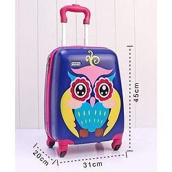 Babyhug Kid's Small 1 Day Trip Trolley Bag Owl Print - 18 Inches| Shock Resistant| Telescopic Handle| Water Resistant| Easy Zipper Closure| Durable Wheels