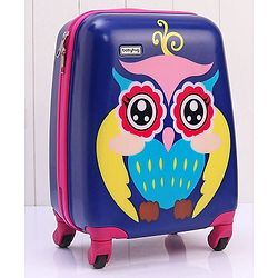 Babyhug Kid's Small 1 Day Trip Trolley Bag Owl Print - 18 Inches| Shock Resistant| Telescopic Handle| Water Resistant| Easy Zipper Closure| Durable Wheels
