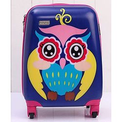 Babyhug Kid's Small 1 Day Trip Trolley Bag Owl Print - 18 Inches| Shock Resistant| Telescopic Handle| Water Resistant| Easy Zipper Closure| Durable Wheels