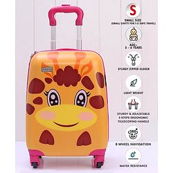 Babyhug Kid's Small 1 Day Trip Trolley Bag Giraffe Print - 18 Inches| Shock Resistant| Telescopic Handle| Water Resistant| Easy Zipper Closure| Durable Wheels