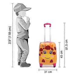 Babyhug Kid's Small 1 Day Trip Trolley Bag Giraffe Print - 18 Inches| Shock Resistant| Telescopic Handle| Water Resistant| Easy Zipper Closure| Durable Wheels