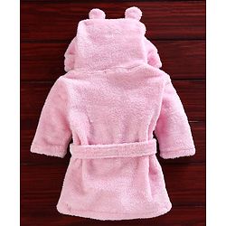 Babyhug Full Sleeves Hooded Velour Bath Robe with 3D Ears - Pink