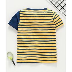 Babyhug Half Sleeves Stripe Tee Super Little Bro Print - Yellow Navy Blue
