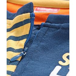 Babyhug Half Sleeves Stripe Tee Super Little Bro Print - Yellow Navy Blue