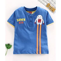 Babyhug Half Sleeves Henley Tee Rocket Print - Blue