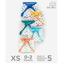 Babyhug Interlock Cloth Nappy Set of 5 Extra Small - Vehicle Print