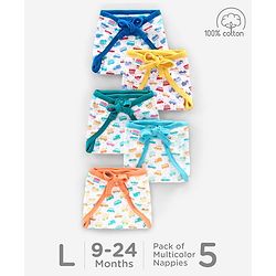 Babyhug Interlock Cloth Nappy Set of 5 Extra Small - Vehicle Print