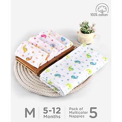 Babyhug Muslin Cloth Nappy Set of 5 Small - Multicolor Printed