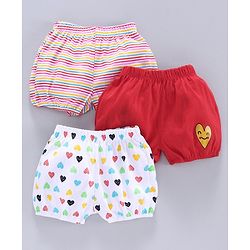 Babyhug 100% Cotton Bloomer Striped & Heart Print Pack of 3 - White Pink