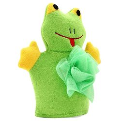 Babyhug Froggy Shape Bath Glove With Attached Loofah - Green