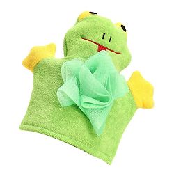 Babyhug Froggy Shape Bath Glove With Attached Loofah - Green
