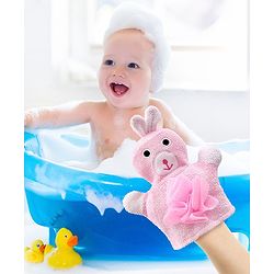 Babyhug Bunny Bath Glove With Attached Loofah - Light Pink