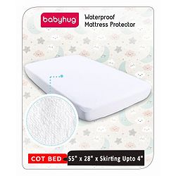Babyhug Soft Terry Waterproof Mattress Protector Breathable Fitted Cover Sheet - White