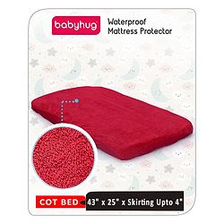 Babyhug Soft Terry Waterproof Mattress Protector Breathable Fitted Cover Sheet - Maroon