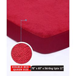 Babyhug Soft Terry Double Bed Waterproof Mattress Protector Breathable Fitted Cover Sheet 78 x 60 Inches Queen Size - Maroon