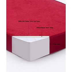Babyhug Soft Terry Double Bed Waterproof Mattress Protector Breathable Fitted Cover Sheet 78 x 60 Inches Queen Size - Maroon