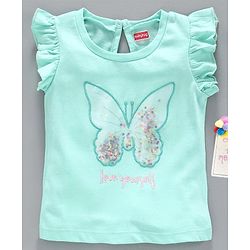 Babyhug Flutter Sleeves Top Embroidered - Green