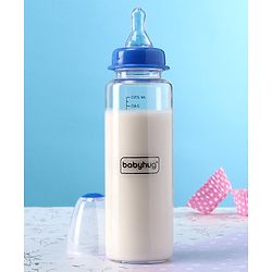 Babyhug Standard Neck Glass Feeding Bottle Blue - 250 ml