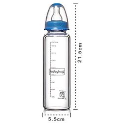 Babyhug Standard Neck Glass Feeding Bottle Blue - 250 ml