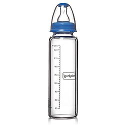 Babyhug Standard Neck Glass Feeding Bottle Blue - 250 ml