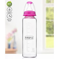 Babyhug Standard Neck Glass Feeding BottlePink - 250 ml