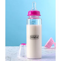 Babyhug Standard Neck Glass Feeding BottlePink - 250 ml