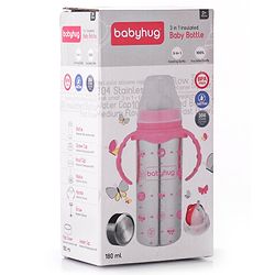 Babyhug 3-in-1 Stainless Steel Bottle with Twin Handles Pink - 180 ml