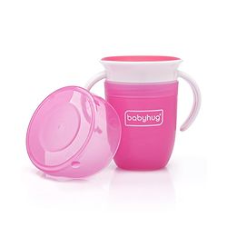 Babyhug 360 Degree Spill Proof Training Sipper Cup Pink - 240 ml| Leak Proof| Hygienic Lid| Twin Handle Sipper| Easy to Clean and Maintain| Auto-Seal| BPA Free