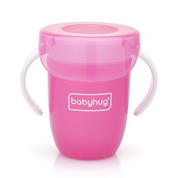 Babyhug 360 Degree Spill Proof Training Sipper Cup Pink - 240 ml| Leak Proof| Hygienic Lid| Twin Handle Sipper| Easy to Clean and Maintain| Auto-Seal| BPA Free