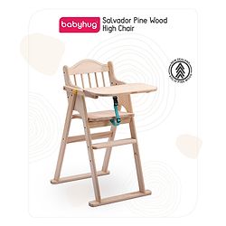 Babyhug Salvador Wooden Foldable Baby Dinning High Chair - Natural| No Assembly Required| Eco Friendly| Neutral Astetics