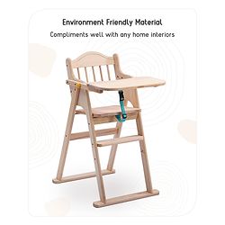 Babyhug Salvador Wooden Foldable Baby Dinning High Chair - Natural| No Assembly Required| Eco Friendly| Neutral Astetics