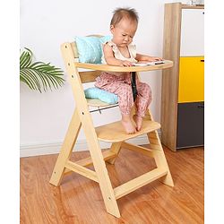 Babyhug Reine Wooden Dinning High Chair With Cushion - Natural