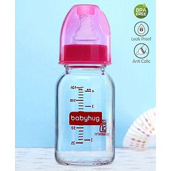 Babyhug BPA-Free Natural Glass Baby Bottle  125 ml, Pink | Anti-Colic Silicone Nipple| Leak-Resistant | Durable | Ideal for Newborns & Toddlers | Travel friendly