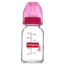 Babyhug BPA-Free Natural Glass Baby Bottle  125 ml, Pink | Anti-Colic Silicone Nipple| Leak-Resistant | Durable | Ideal for Newborns & Toddlers | Travel friendly