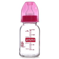 Babyhug BPA-Free Natural Glass Baby Bottle  125 ml, Pink | Anti-Colic Silicone Nipple| Leak-Resistant | Durable | Ideal for Newborns & Toddlers | Travel friendly