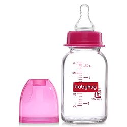 Babyhug BPA-Free Natural Glass Baby Bottle  125 ml, Pink | Anti-Colic Silicone Nipple| Leak-Resistant | Durable | Ideal for Newborns & Toddlers | Travel friendly