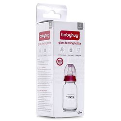 Babyhug BPA-Free Natural Glass Baby Bottle  125 ml, Pink | Anti-Colic Silicone Nipple| Leak-Resistant | Durable | Ideal for Newborns & Toddlers | Travel friendly