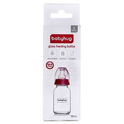 Babyhug BPA-Free Natural Glass Baby Bottle  125 ml, Pink | Anti-Colic Silicone Nipple| Leak-Resistant | Durable | Ideal for Newborns & Toddlers | Travel friendly
