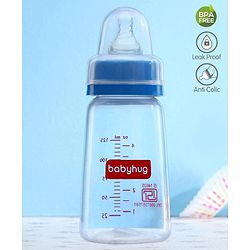 Babyhug Mountain Shape Feeding Bottle Blue - 125 ml| Unique Design| Leak-Proof| Anti-colic Silicone Nipple| Microwave and Sterilizer Safe| BPA Free| Measuring Scale| Hygiene Cap| Slow Flow