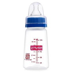 Babyhug Mountain Shape Feeding Bottle Blue - 125 ml| Unique Design| Leak-Proof| Anti-colic Silicone Nipple| Microwave and Sterilizer Safe| BPA Free| Measuring Scale| Hygiene Cap| Slow Flow