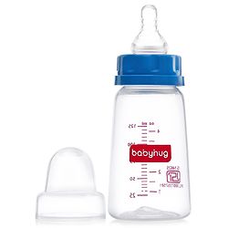 Babyhug Mountain Shape Feeding Bottle Blue - 125 ml| Unique Design| Leak-Proof| Anti-colic Silicone Nipple| Microwave and Sterilizer Safe| BPA Free| Measuring Scale| Hygiene Cap| Slow Flow