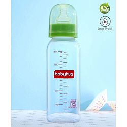 Babyhug Feeding Bottle Round Shape With Silicone Nipple Green - 250 ml