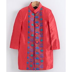 Babyhug Full Sleeves Embroidered Sherwani Set - Red Blue
