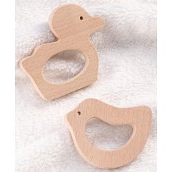 Babyhug Natural Steam Beech Wood Teether Pack of 2 (design may vary)